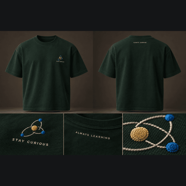 "Stay Curious" Orbital Network Embroidered Tee